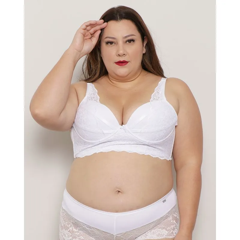 Sutiã Plus Size Feminino Com Base Alongado Renda Branco UN