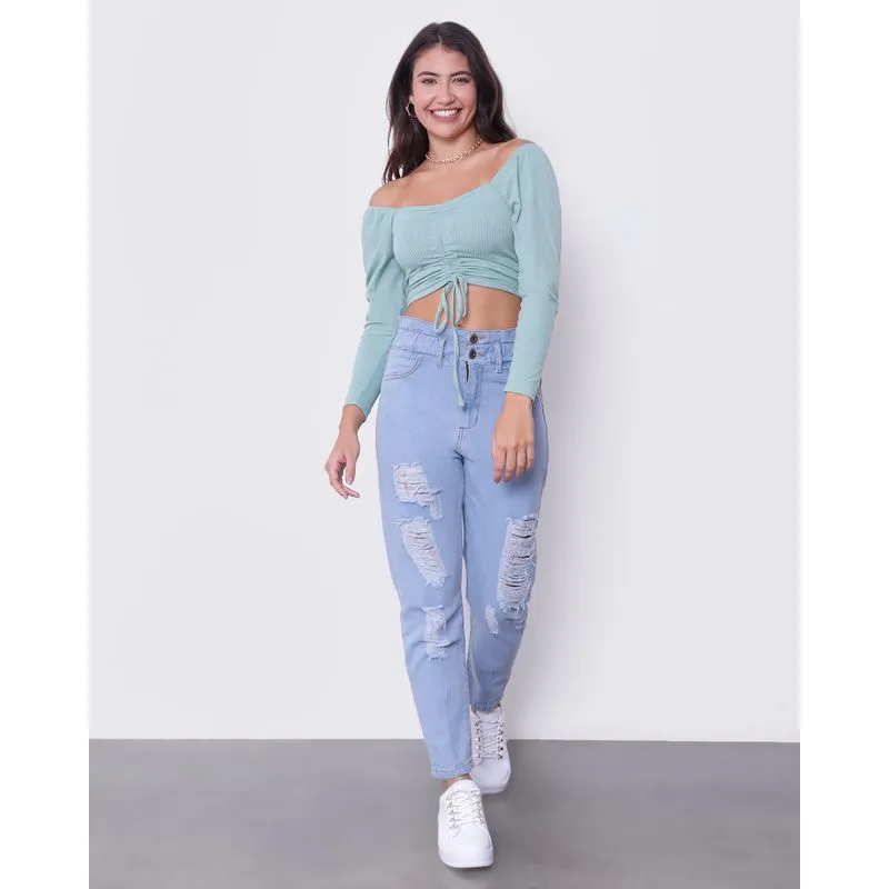 Calça Jeans Feminina Clochard Destroyed Azul 38