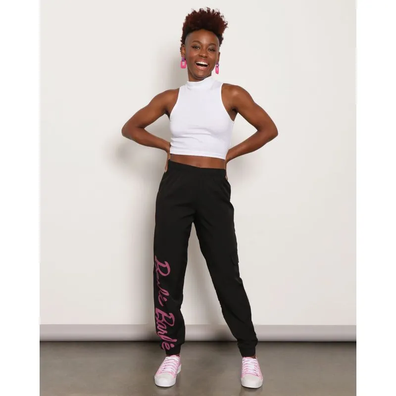 Calça Feminina Estampa Barbie Bolso Cargo Jogger Preta P