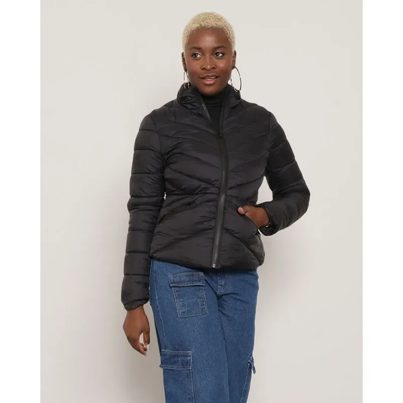 Jaqueta Feminina Puffer Gola Alta Preta GG