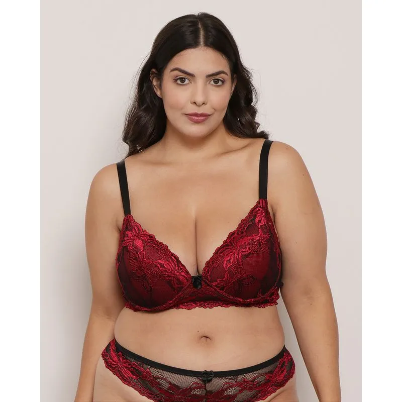 Sutiã Plus Size Feminino Renda Trabalhada Bicolor Preto 52