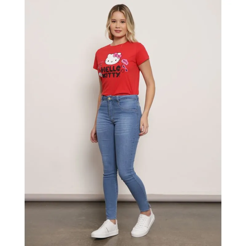 Calça Jeans Feminina Skinny Zíper Na Barra Estonada Azul 44
