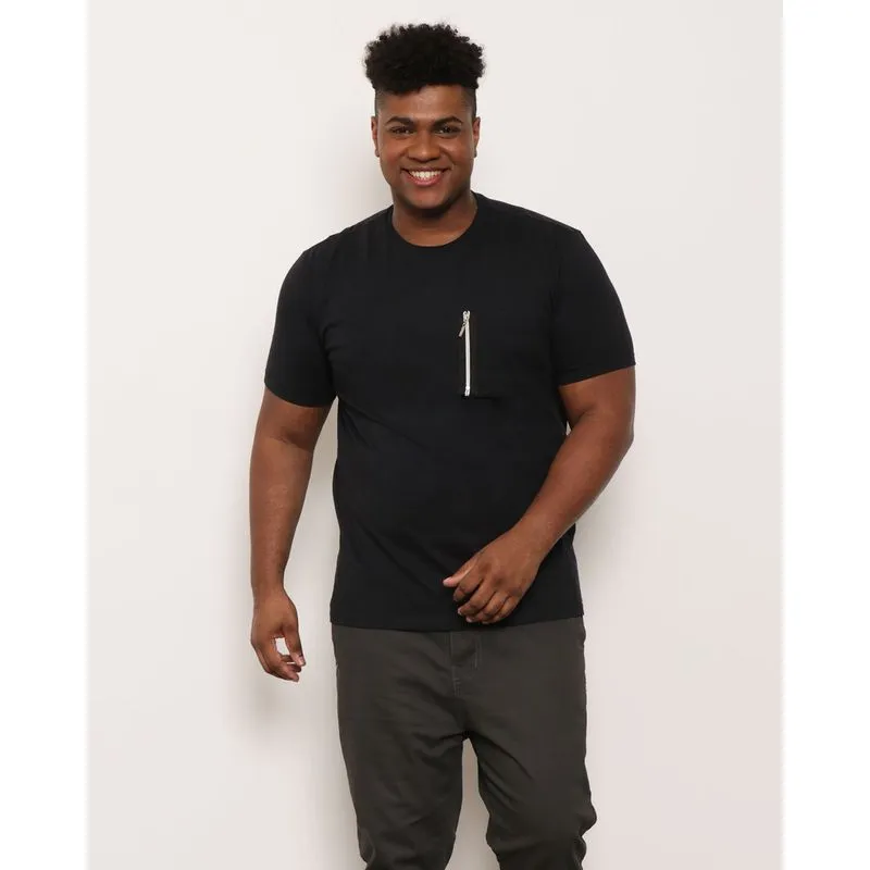 Camiseta Masculina Plus Size Manga Curta Preto G2