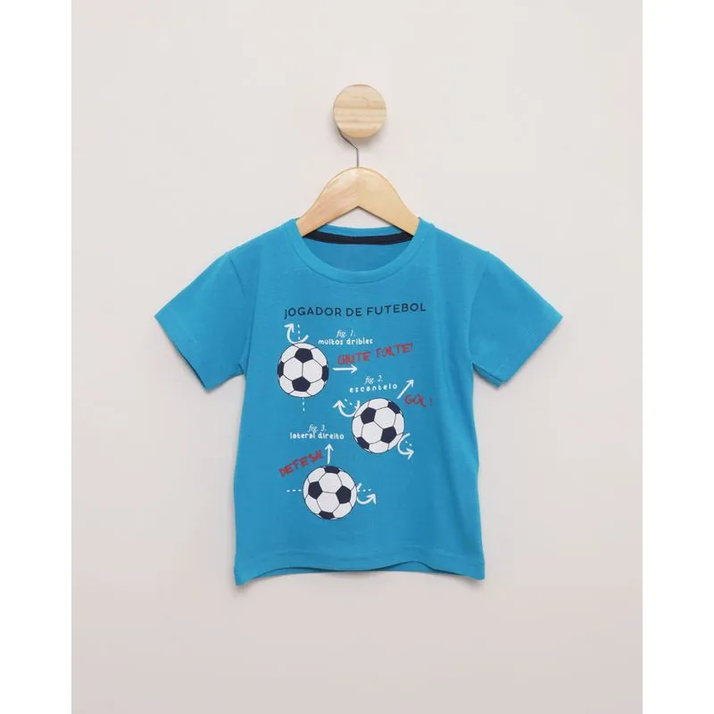 Camiseta Bebê Manga Curta Estampa Futebol Azul 1