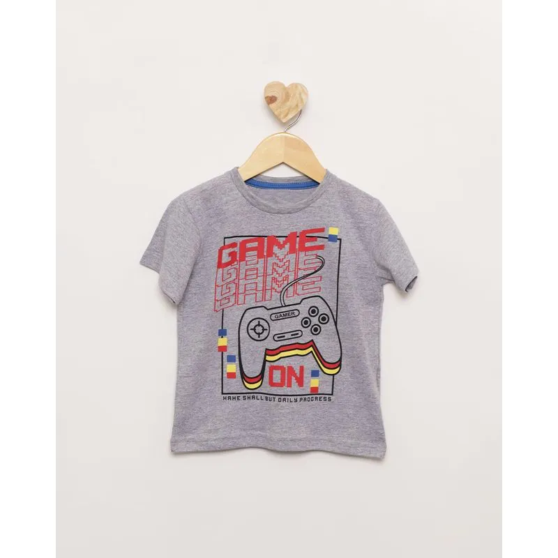 Camiseta Bebê Manga Curta Estampa Game Cinza 3