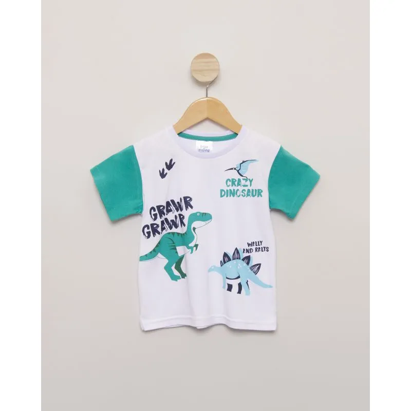 Camiseta Bebê Estampa Dinossauro Manga Curta Branco 1