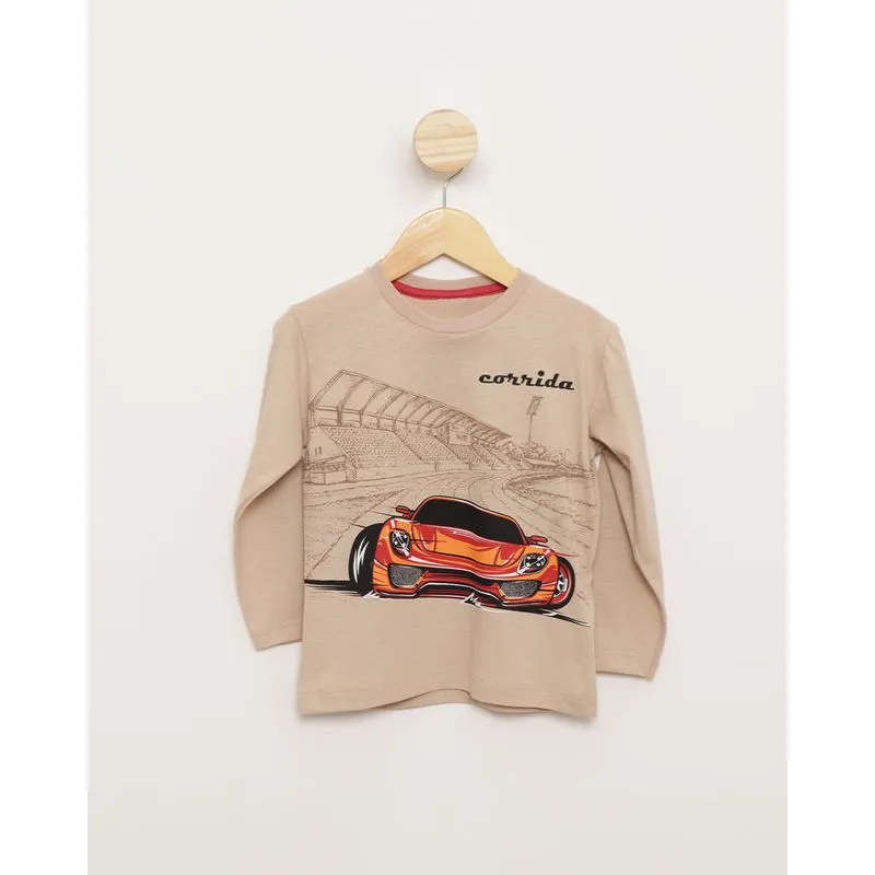 Camiseta Bebê Manga Longa Estampa Corrida Bege 3