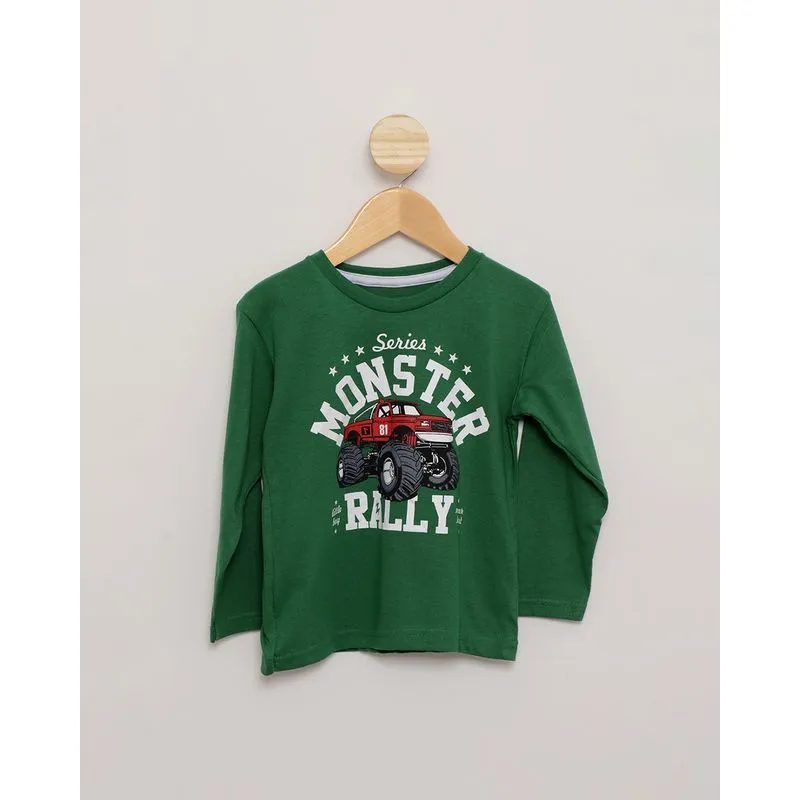 Camiseta Infantil Manga Longa Estampa Verde 2
