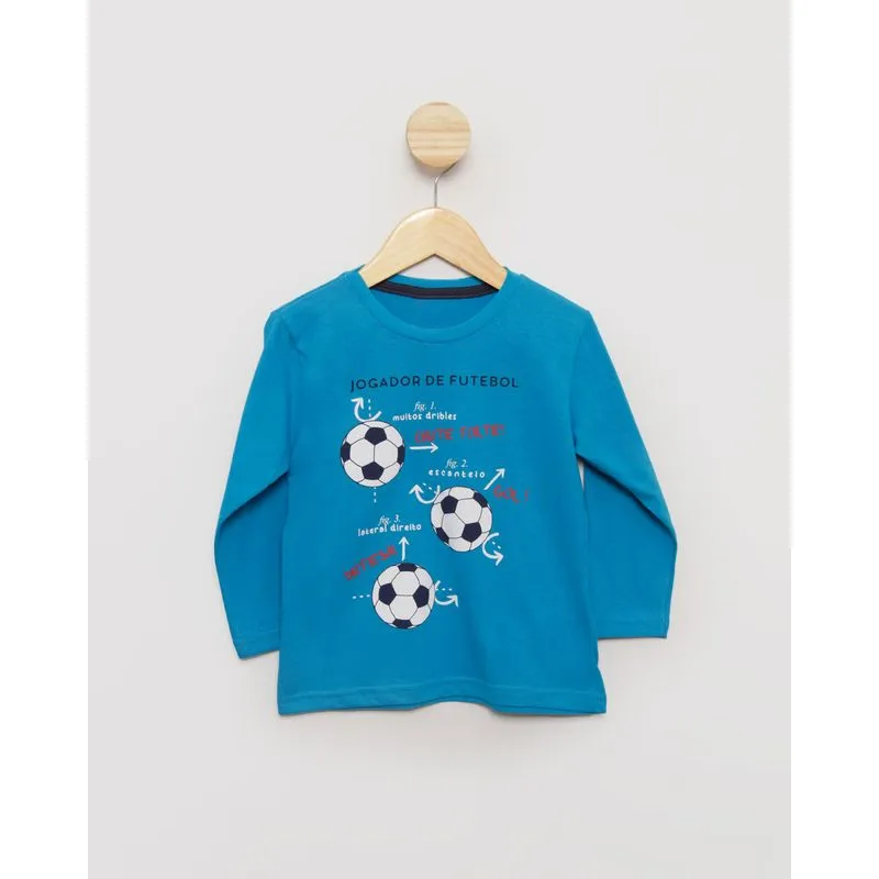 Camiseta Bebê Estampa Futebol Manga Longa Azul 2