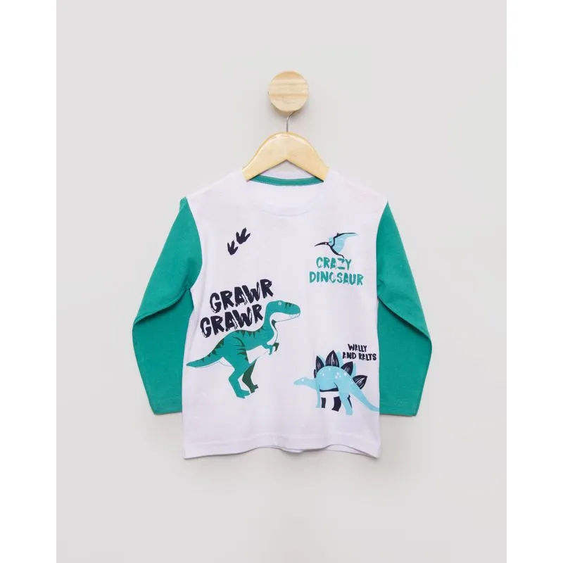 Camiseta Bebê Estampa Dinossauro Manga Longa Branca 2
