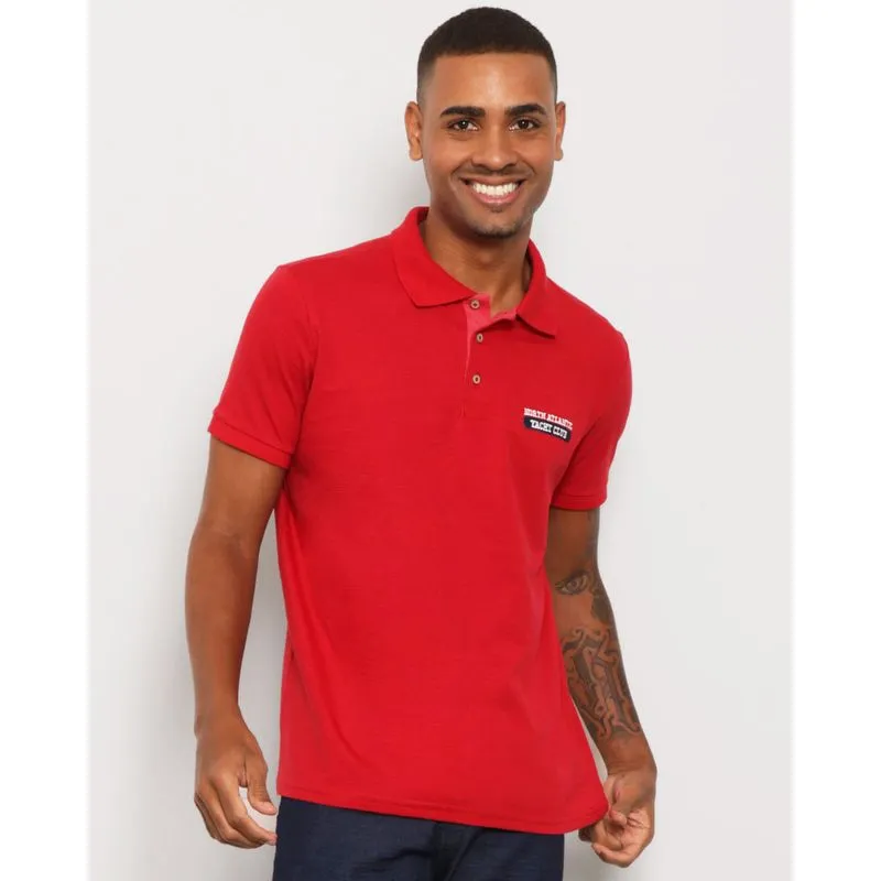 Camisa Polo Masculina Manga Curta Com Bordado Vermelha P