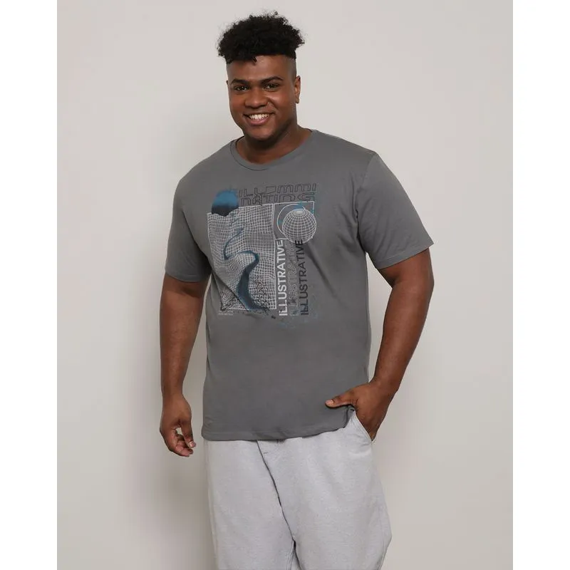 Camiseta Plus Size Masculina Estampa Cinza G3
