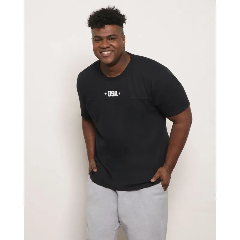 Camiseta Plus Size Masculina Piquet Manga Curta Preta G1