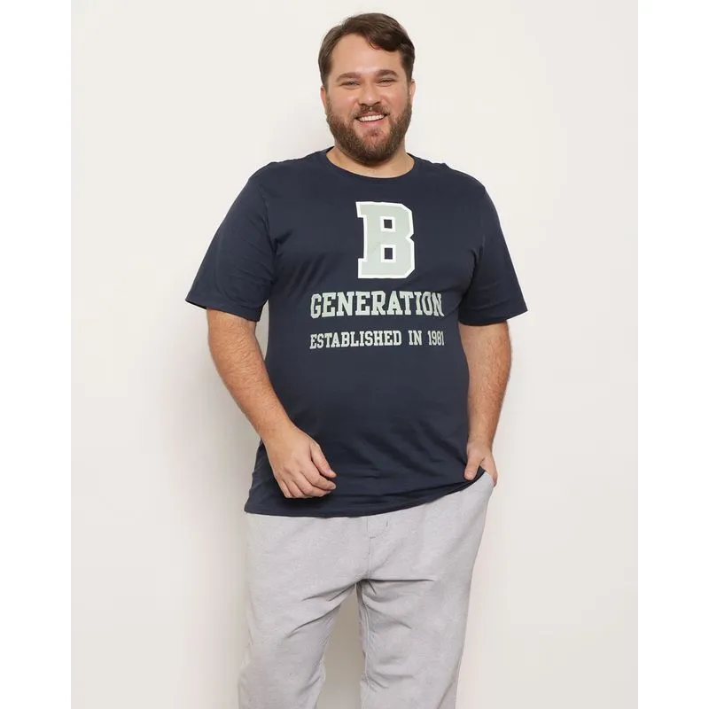Camiseta Plus Size Masculina Manga Curta Com Estampa Marinho G1