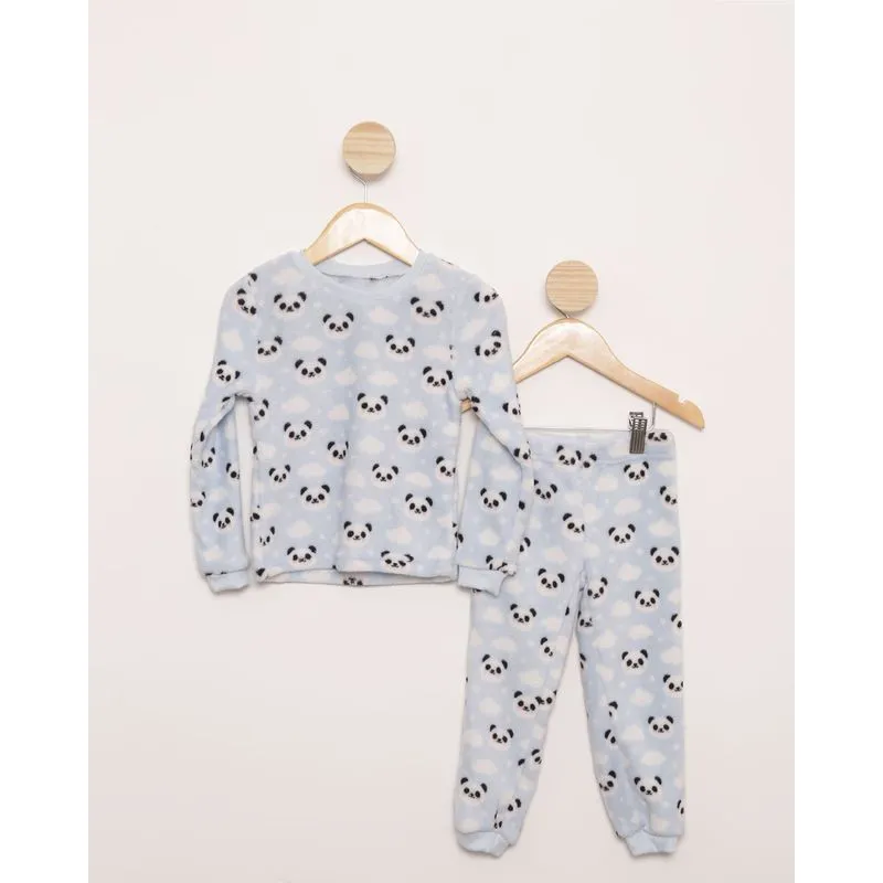 Pijama Bebê Flannel Estampa Panda Azul Claro 1