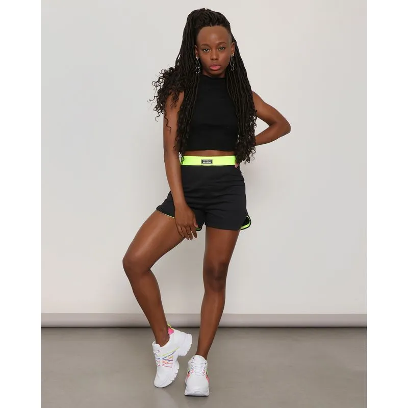 Short Feminino Boxer Com Elástico No Cós Moletinho Preto P