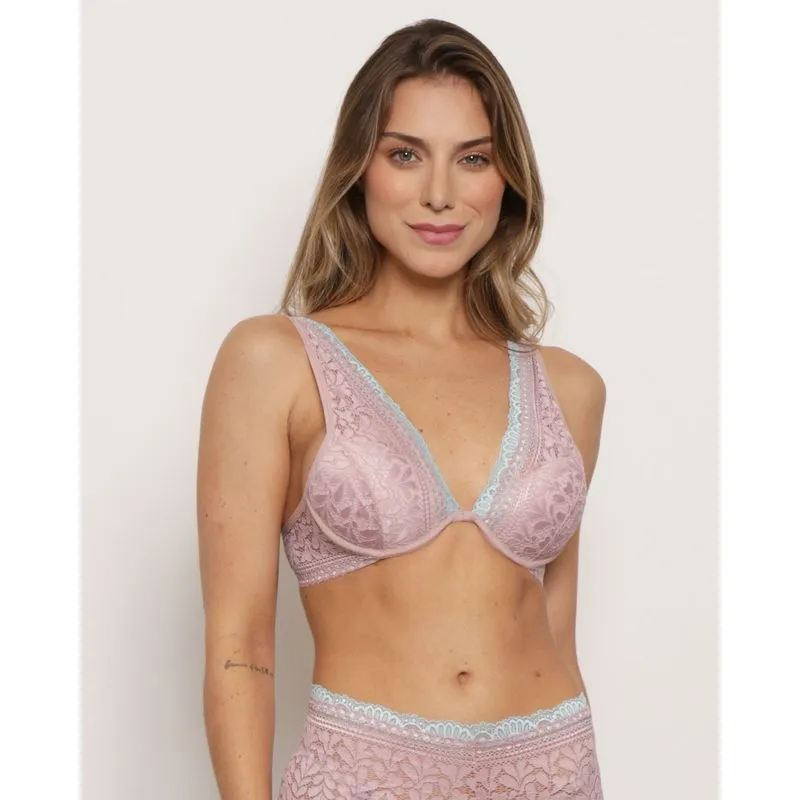 Sutiã Feminino Push Up Bojo Bolha e Renda Bege 44