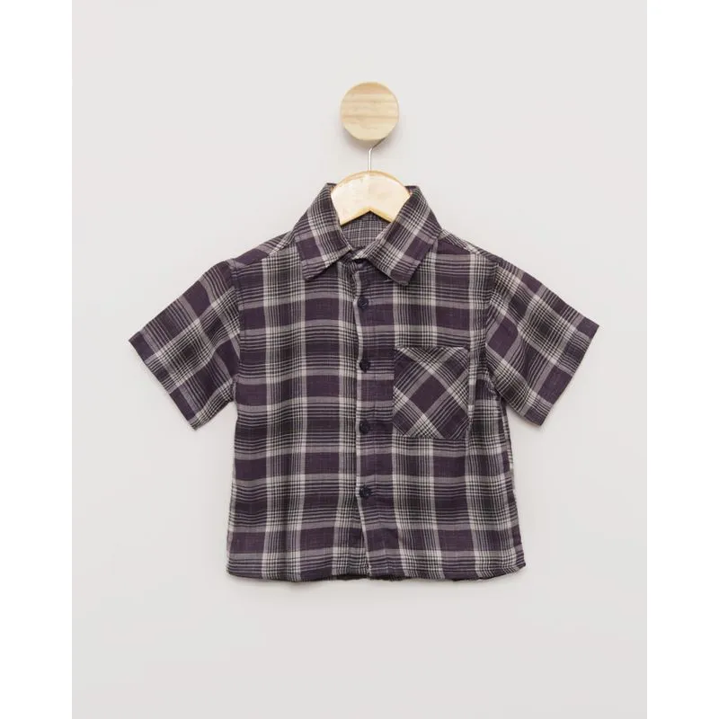 Camisa Bebê Manga Curta Xadrez Azul 3