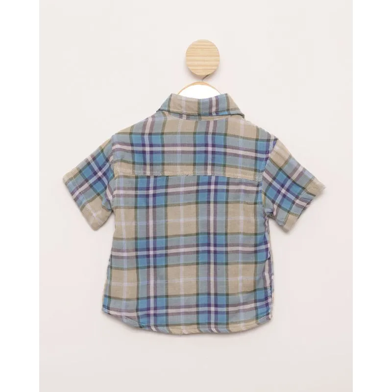 Camisa Bebê Xadrez Manga Curta Azul 1