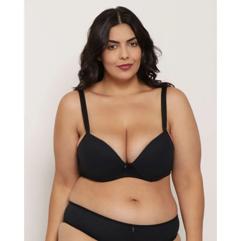 Sutiã Plus Size Feminino Base com Bojo Texturizado Preto 48