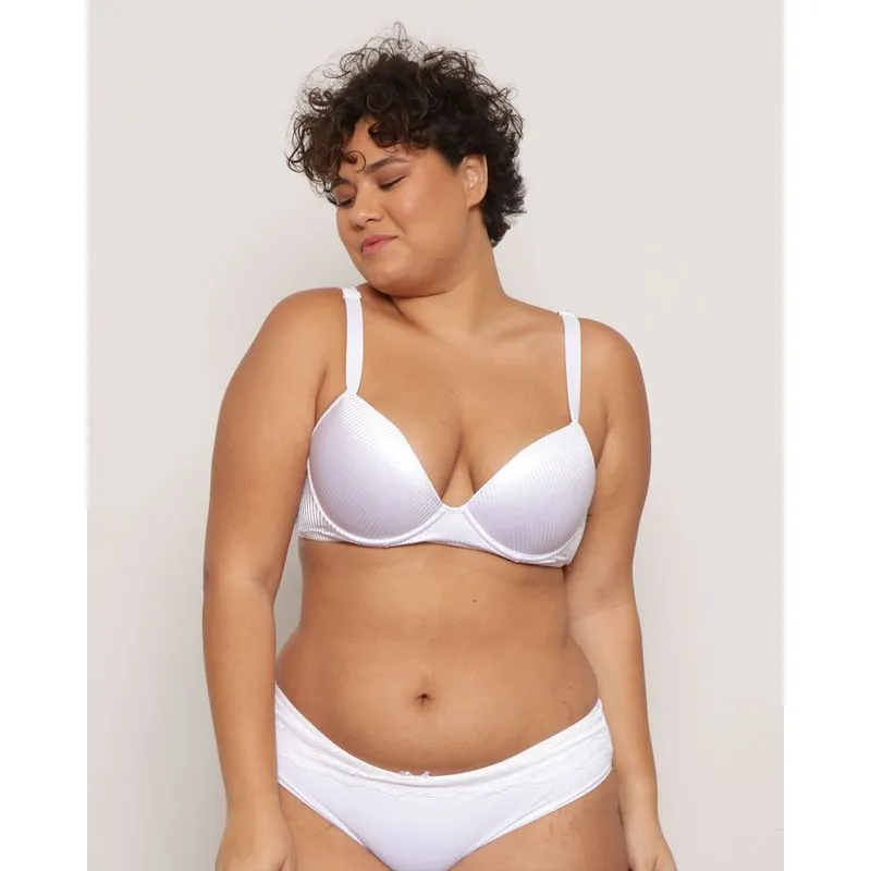 Sutiã Plus Size Feminino Base com Bojo Listrado Branco 52