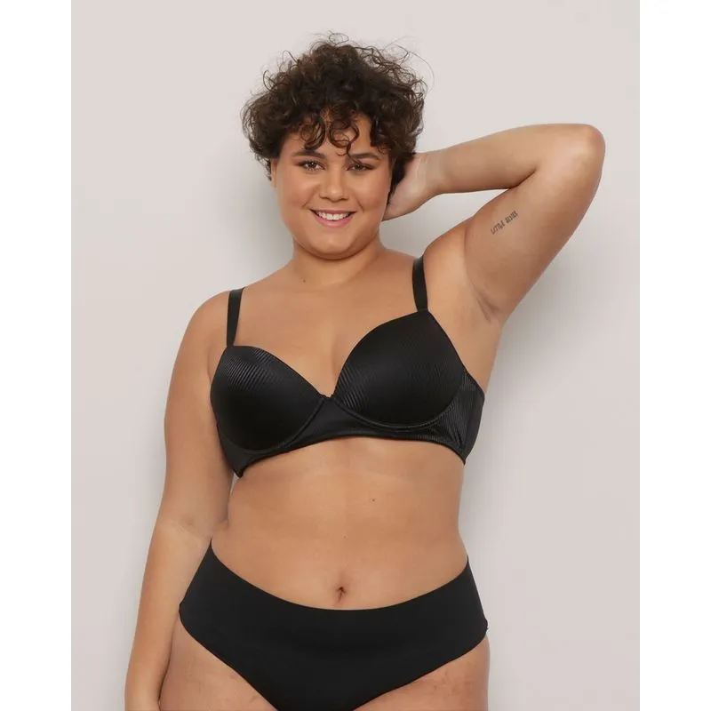 Sutiã Plus Size Feminino Base com Bojo Listrado Preto 52