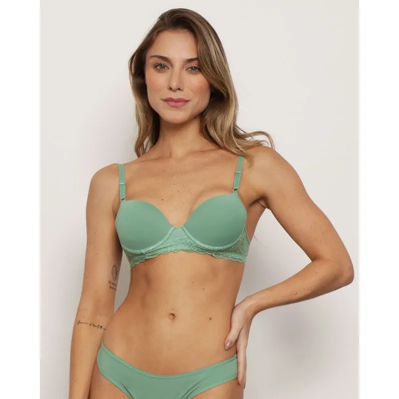 Sutiã Feminino Base com Bojo e Renda Verde 44