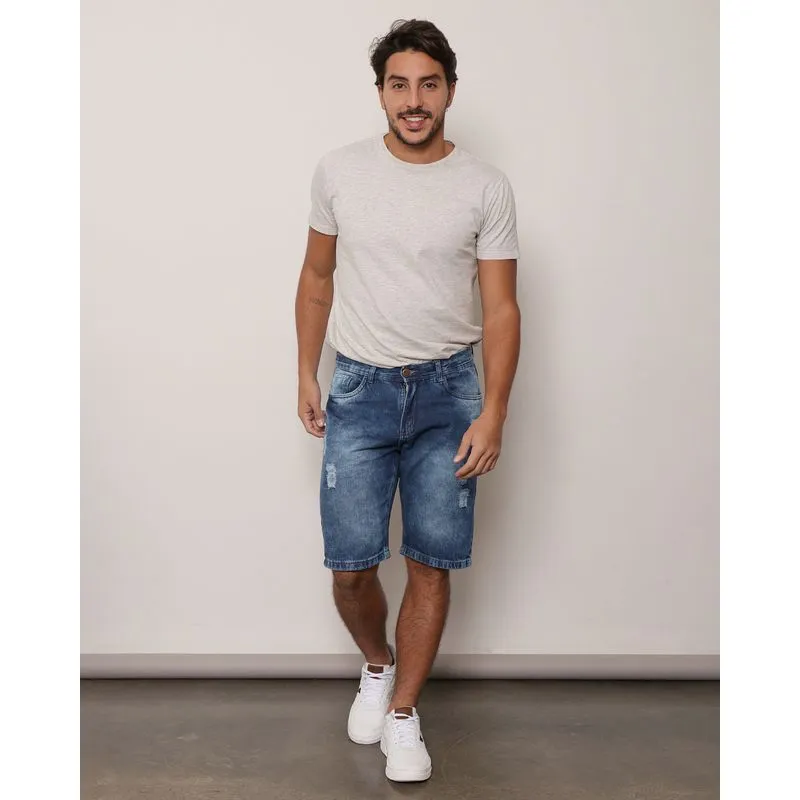Bermuda Jeans Masculina Com Bolso Azul 46