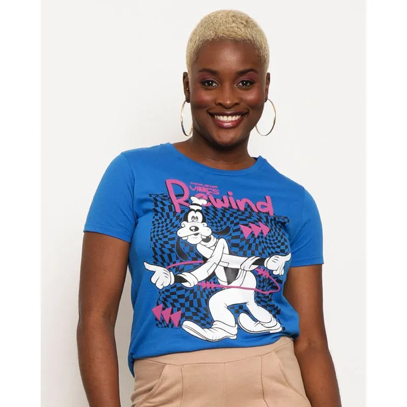 Camiseta Feminina Disney Estampa Pateta Manga Curta Azul G
