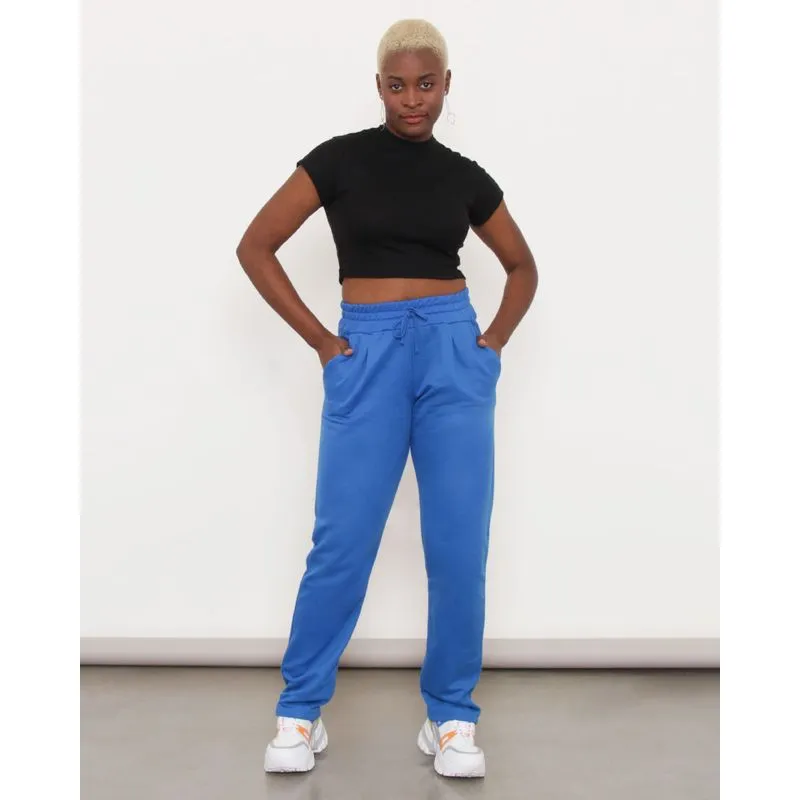 Calça Moletom Feminina Peluciada Reta Com Bolsos Azul GG