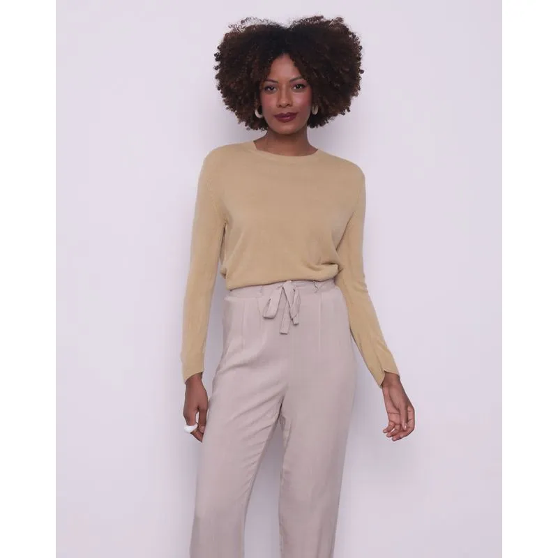 Suéter Tricô Feminino Gola Redonda Bege P