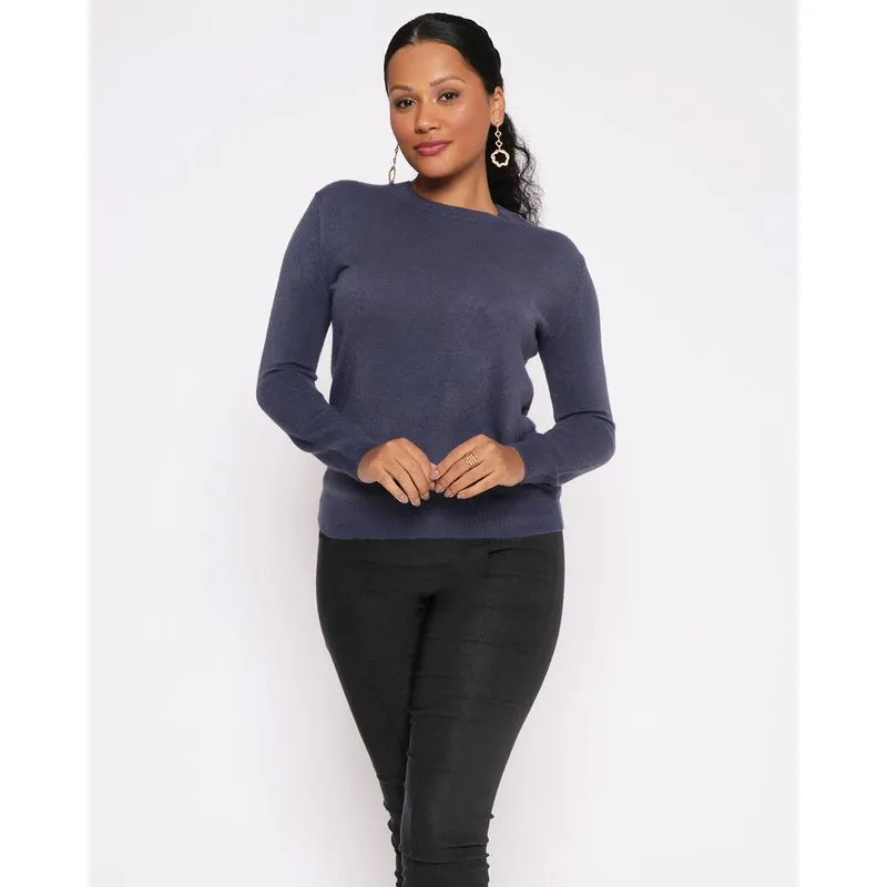 Suéter Tricô Feminino Gola Redonda Marinho G