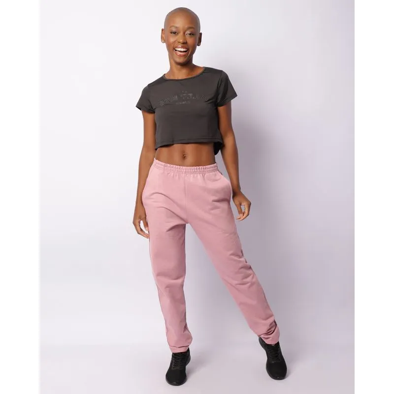 Calça Moletom Fitness Feminino Peluciada Reta Com Bolsos Rosa P