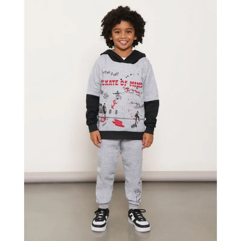 Calça Moletom Infantil Jogger Estampa Skate Cinza 10