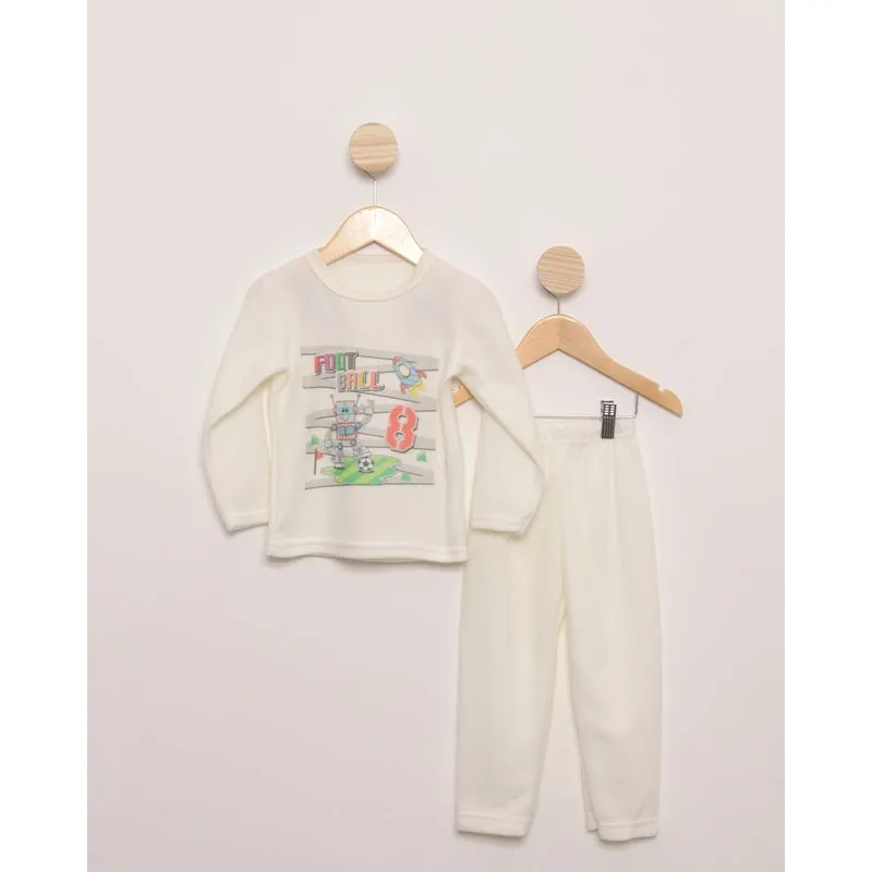 Pijama Bebê Soft Gola Careca Robô Off White 1