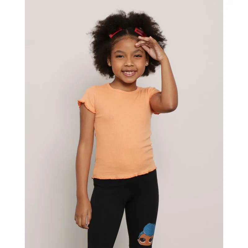 Blusa Infantil Manga Curta Canelada Laranja 8