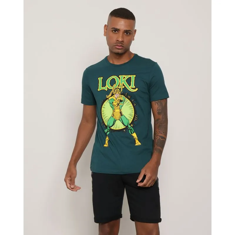 Camiseta Masculina Algodão Marvel Loki Verde GG