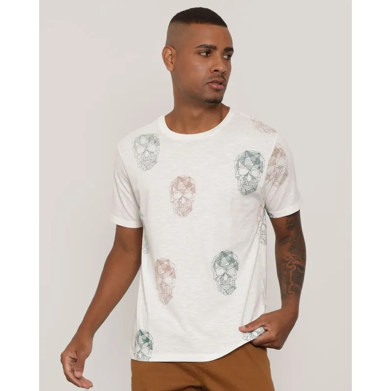 Camiseta Masculina Manga Curta Estampa Caveira Off White G