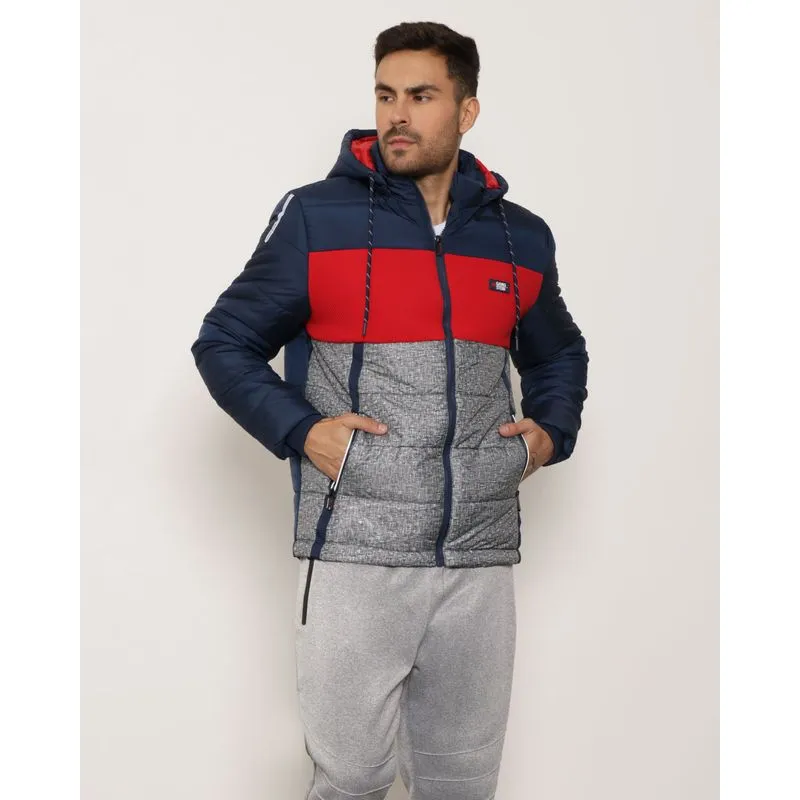 Jaqueta Masculina Puffer Com Capuz E Recortes Gangster Marinho GG
