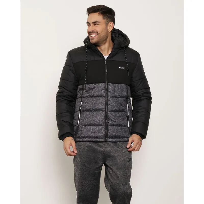 Jaqueta Masculina Puffer Com Capuz E Recortes Gangster Preta GG