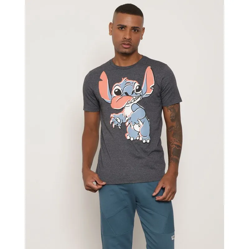 Camiseta Masculina Disney Stitch Manga Curta Cinza G