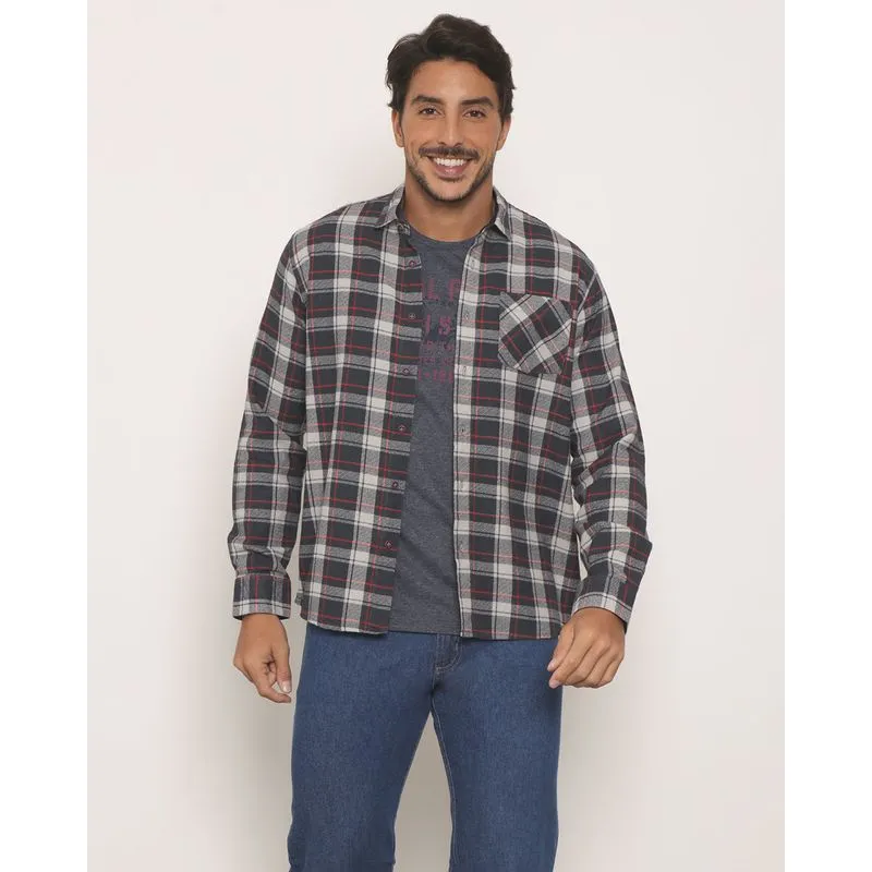 Camisa Masculina Flanelada Estampa Xadrez Azul 4