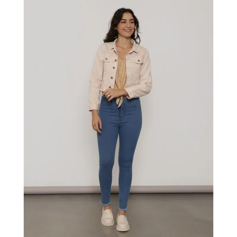 Calça Jeans Feminina Skinny Barra Desfiada Azul 42