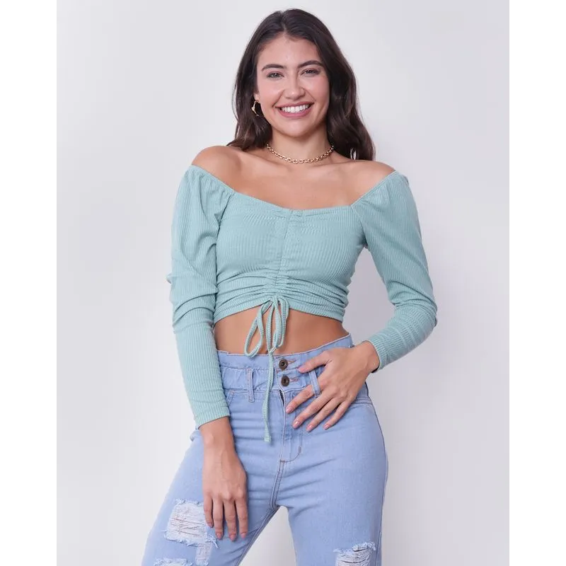 Blusa Cropped Feminina Colissê Canelada Verde P