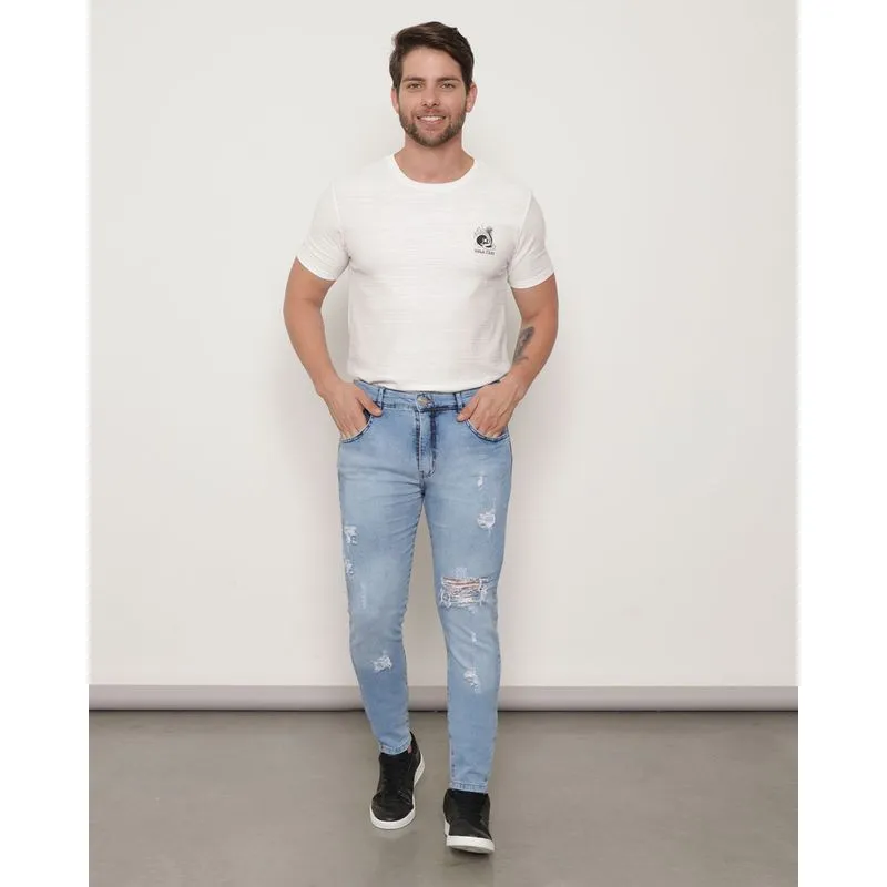 Calça Jeans Masculina Destroyed Skinny Azul 46