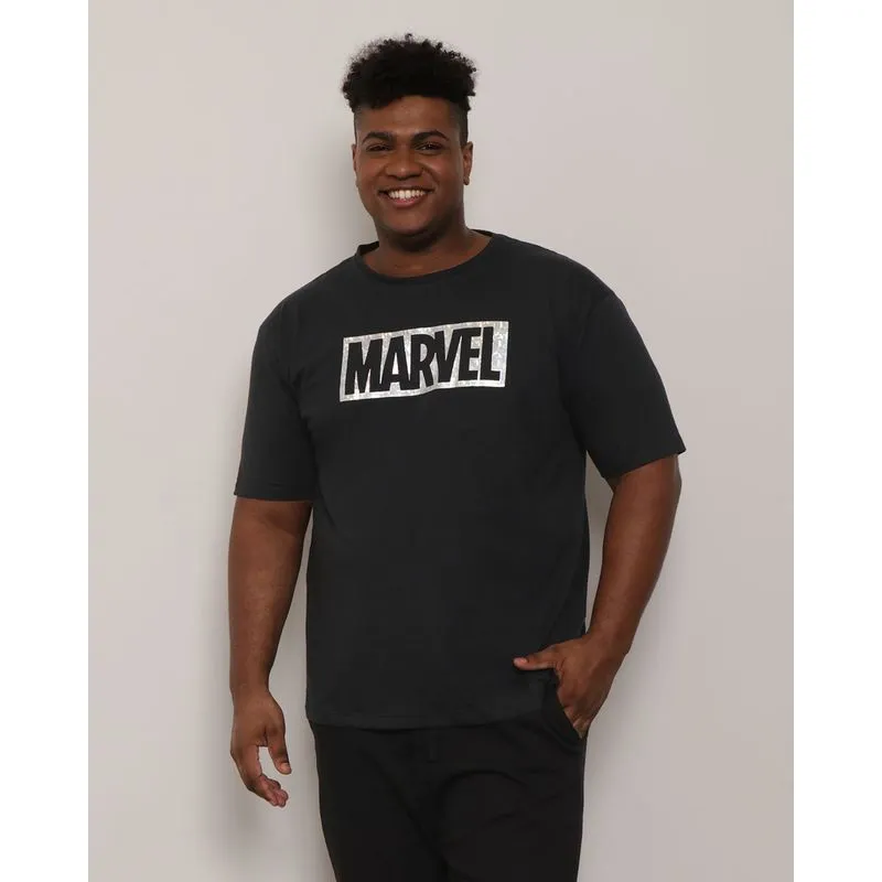 Camiseta Plus Size Masculina Marvel Foil Preta G3