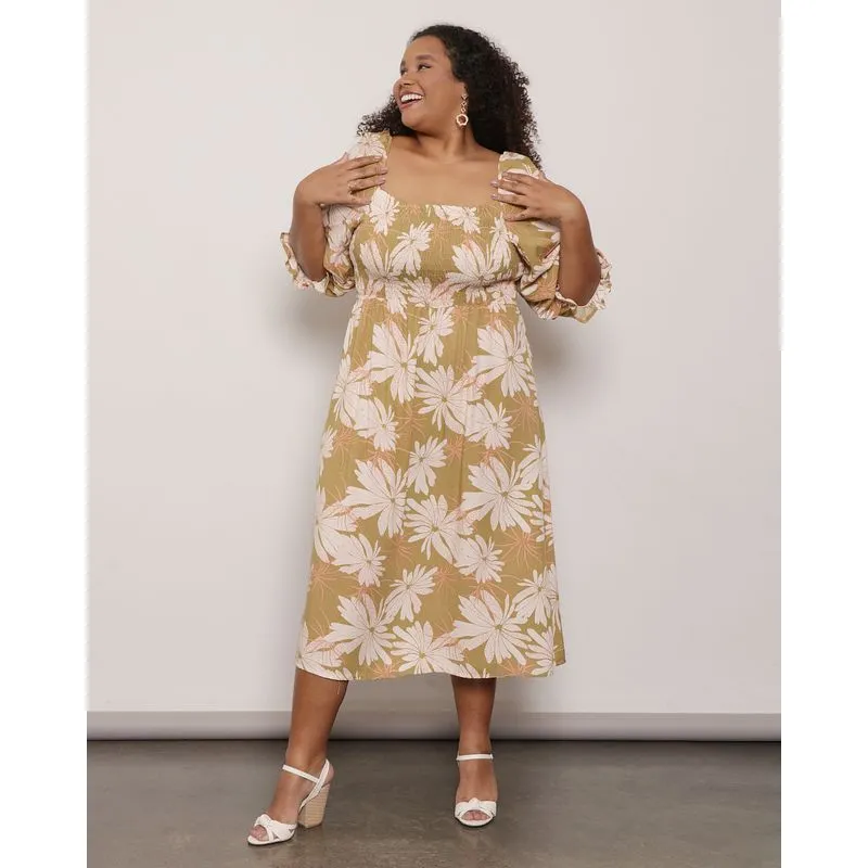 Vestido Feminino Plus Size Ciganinha Midi Floral Verde G2
