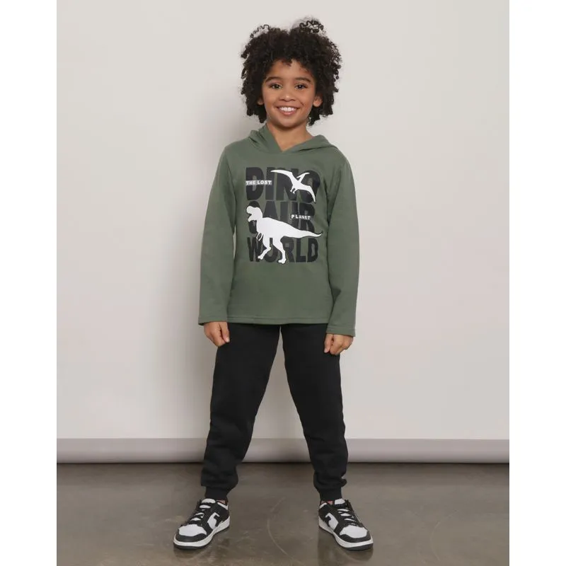 Conjunto Moletom Infantil Dinossauro Com Capuz Verde 4