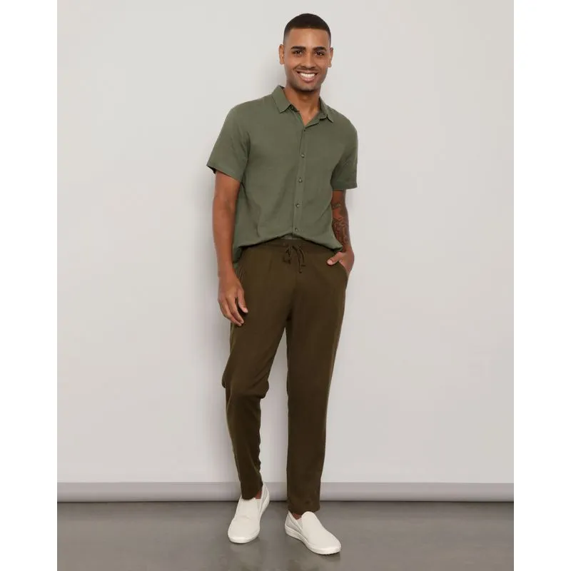 Calça Masculina Linho Reta Com Cordão Verde P