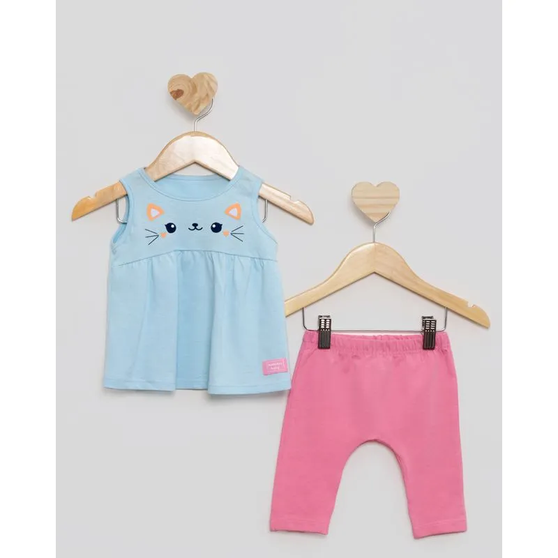 Conjunto Bebê Estampa Gatinho Kamylus Azul M